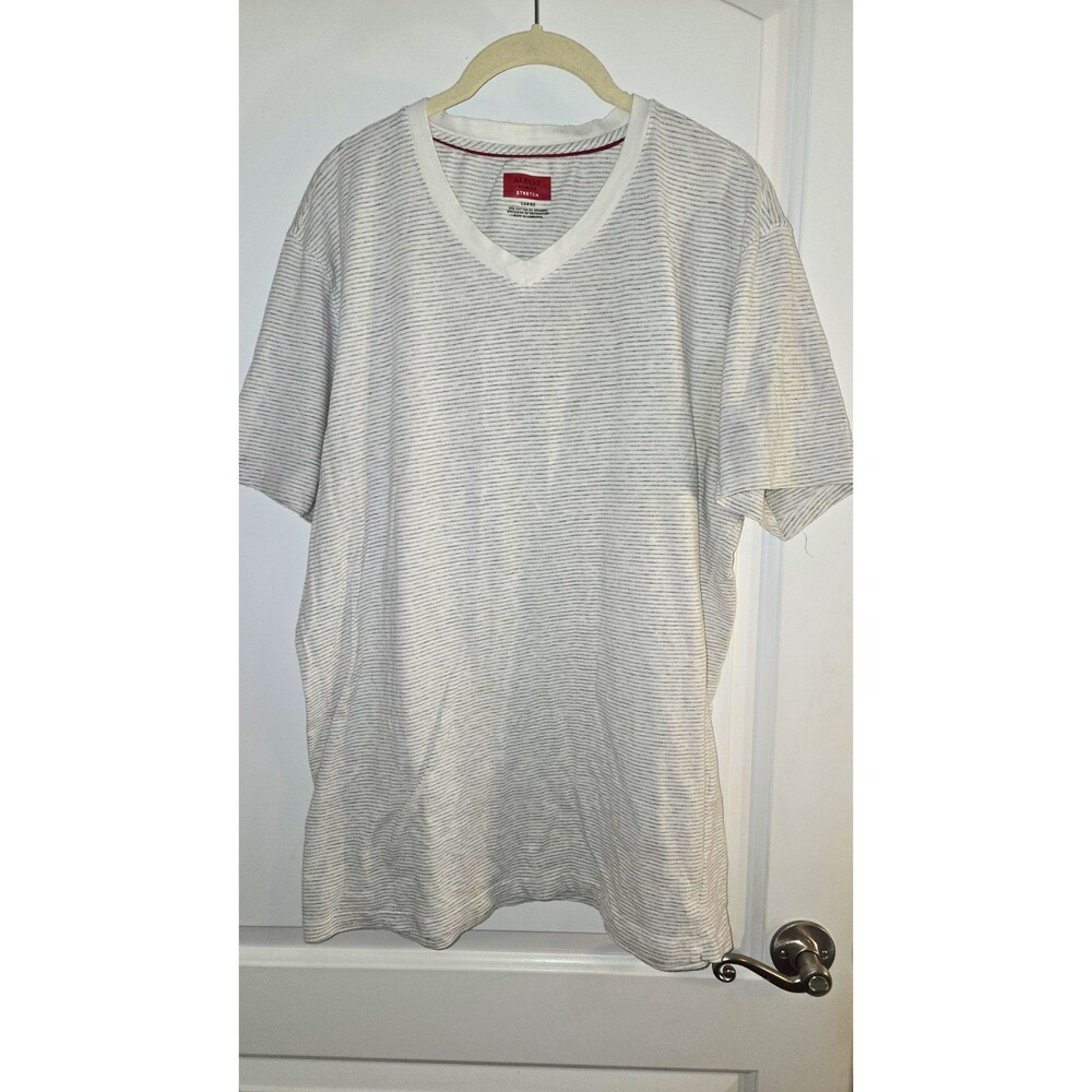 Alfani Slim Fit Stretch V-Neck Striped Knit Tee Men's L White/Gray